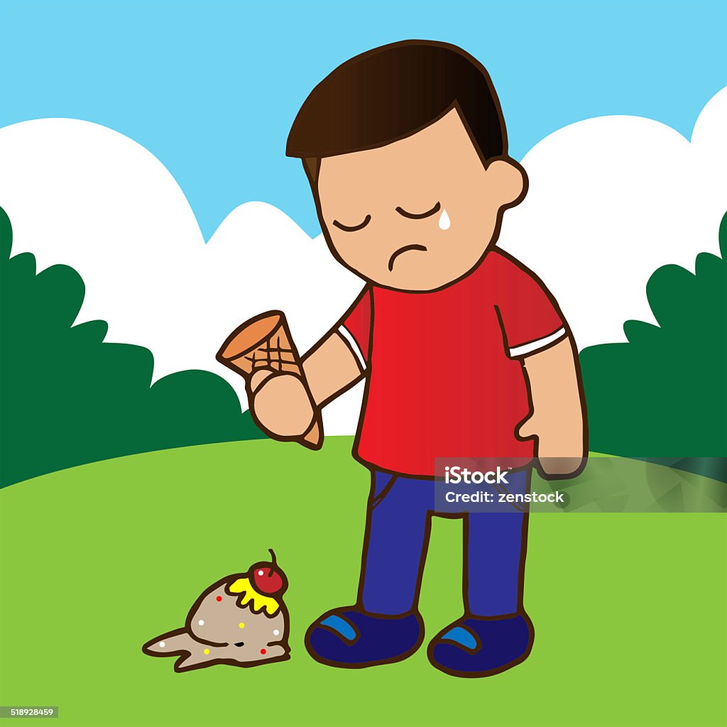 The boy regretted the ice cream falling. The boy regretted the ice cream falling. illustration Eating stock illustration