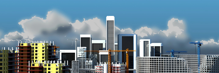 3D illustration of buildings and cranes