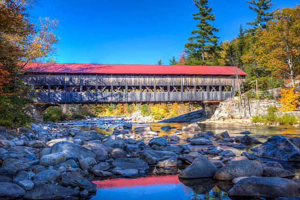 The Albany Covered Bridge over the Swift River in the White Mountain National Forest in New Hampshire, USA