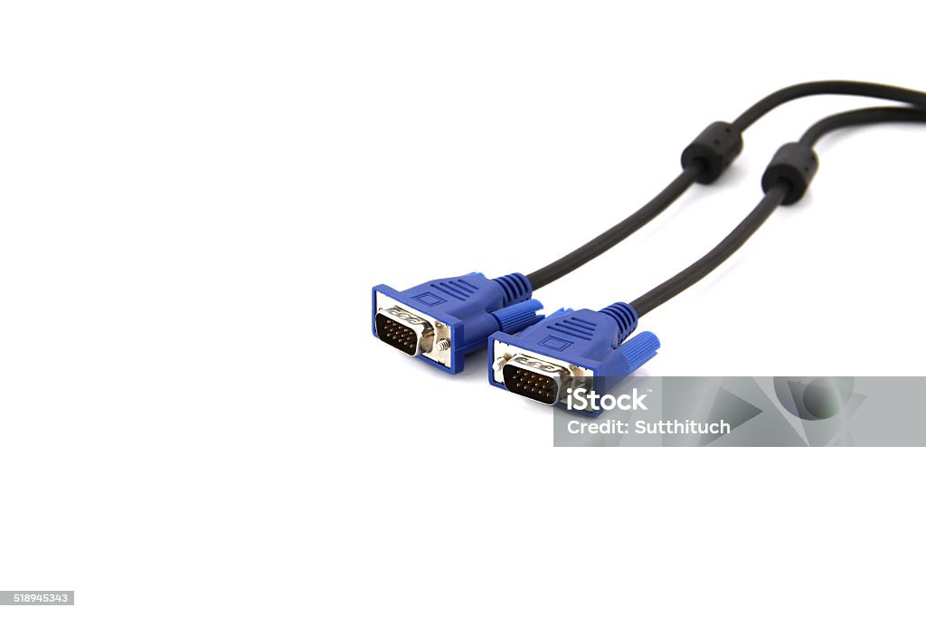 Blue VGA cables Blue VGA cables isolated on white background Black Color Stock Photo