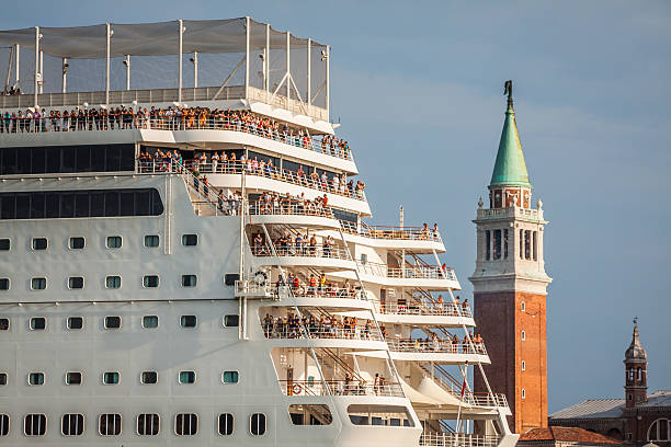 Venice, Italy,August 9, 2013:The cruise ship crosses the Venetian Lagoon on a sunny Spring day