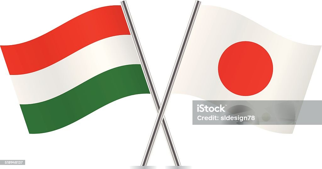 Hungarian and Japanese flags. Vector. Hungarian and Japanese flags. Vector illustration. Curve stock vector