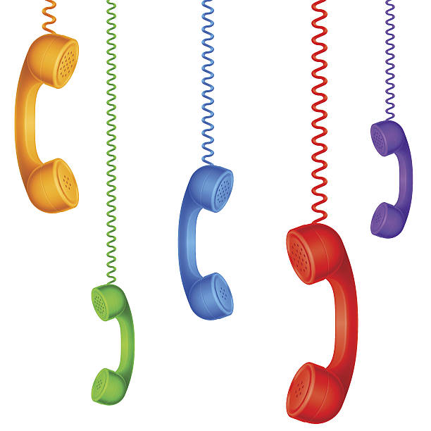 Colored handsets. Colored handsets are hanging on cables. telephone receiver stock illustrations