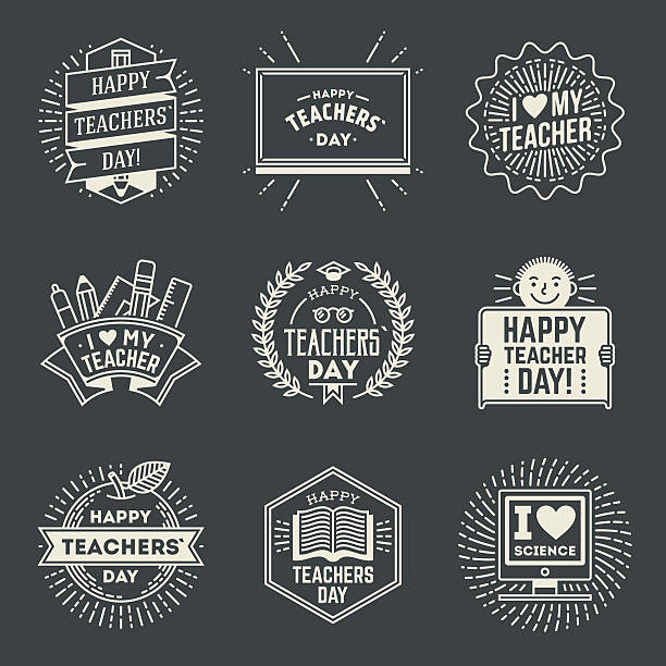 szczęśliwy dzień projekt teachers'insignias logotypy zestaw 1. - blackboard professor expertise child stock illustrations