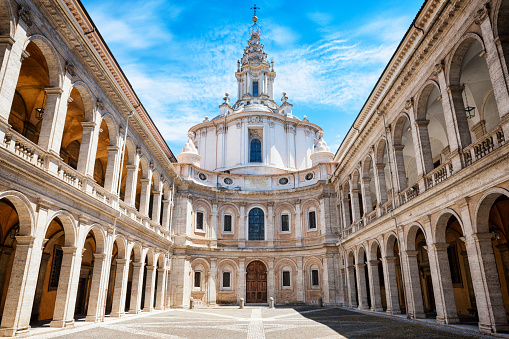 Sant'Ivo alla Sapienza (Church of Saint Yves at La Sapienza) in Rome, Italy. Built in the 17th century it is a masterpiece of Roman Baroque architecture. 