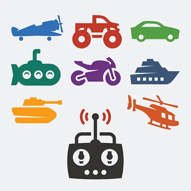 Vector illustration of Remote control toys vector icons set
