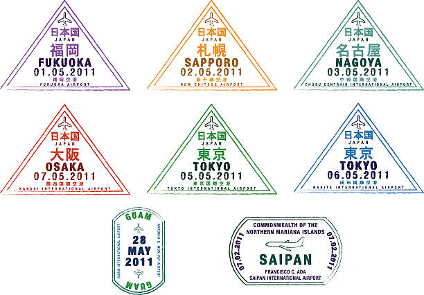 ilustrações, clipart, desenhos animados e ícones de selos de passaporte - saipan