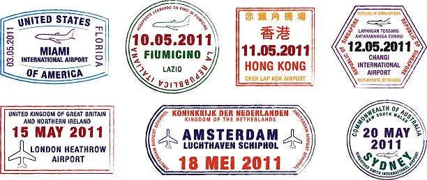 Vector illustration of Plane Passport Stamps