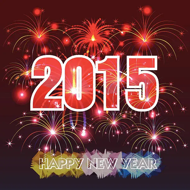 Vector illustration of Happy New Year 2015 with fireworks background