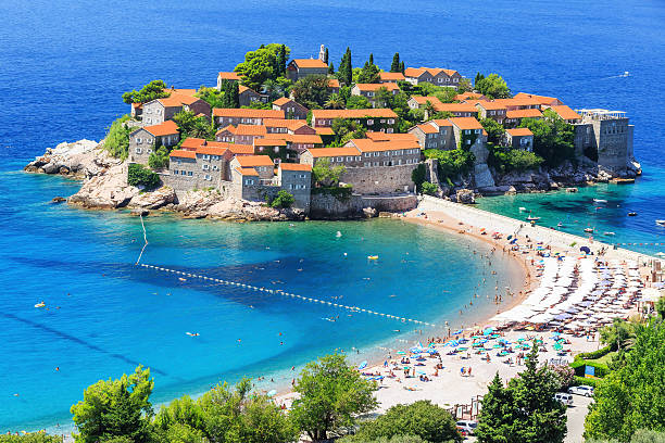 isola di santo stefano, montenegro - budva foto e immagini stock