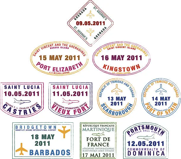 Vector illustration of Plane Passport Stamps