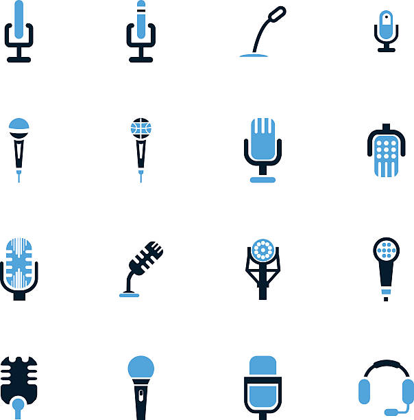 mikrofon icons set - party hat silhouette symbol computer icon stock-grafiken, -clipart, -cartoons und -symbole