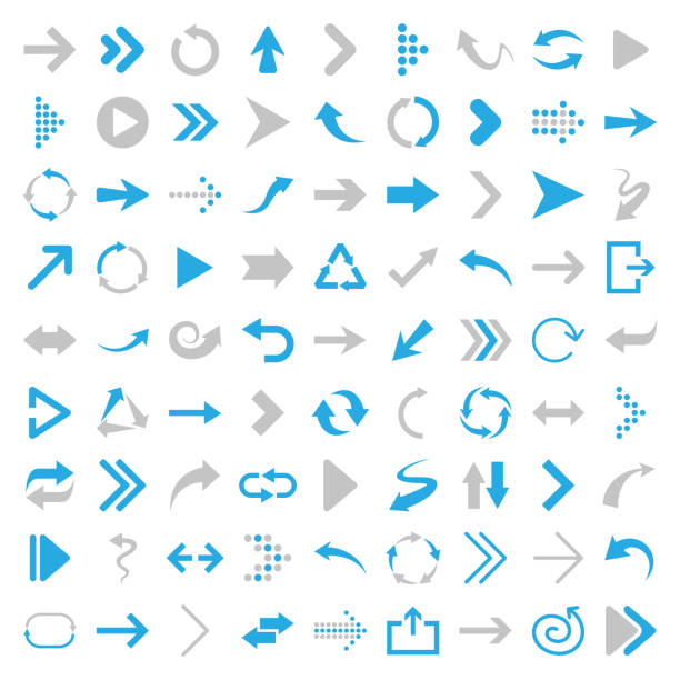 Arrow icons - Illustration Vector illustration of different arrows. Blue and gray colors.  refresh button on keyboard stock illustrations
