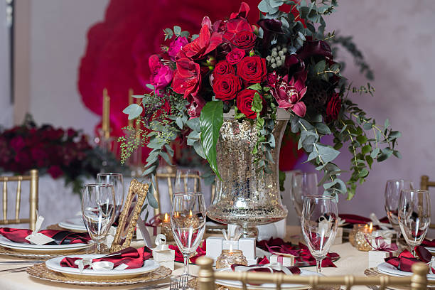 istock Beautiful flowers on table in wedding day. Luxury holiday background. 518954352