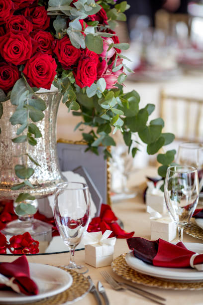 istock Beautiful flowers on table in wedding day. Luxury holiday background. 518954656