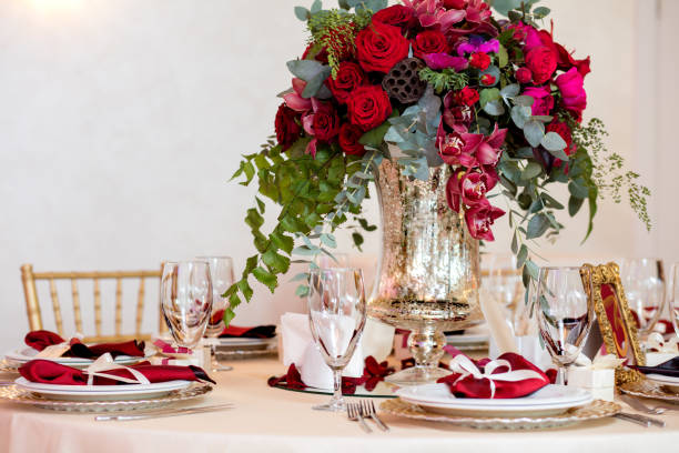 istock Beautiful flowers on table in wedding day. Luxury holiday background. 518955608