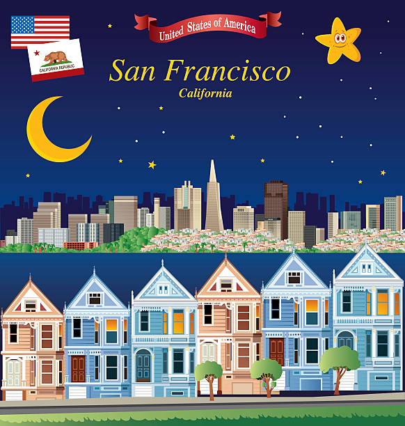 горизонт сан-франциско - san francisco county golden gate bridge skyline night stock illustrations