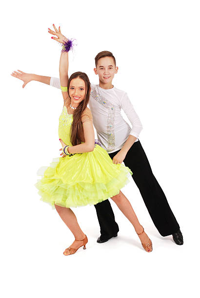 ragazzo e ragazza danza danza sala da ballo - human hair ethnic little boys dancing foto e immagini stock