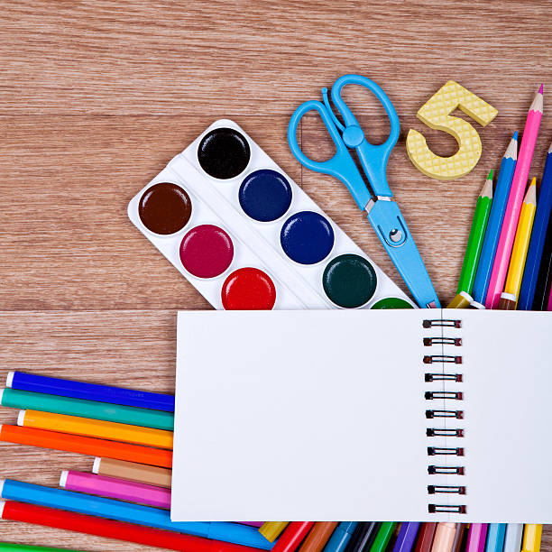 istock Items for drawing on the wooden background 518959376