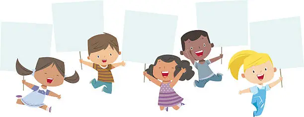 Vector illustration of Multi-Ethnic Kids Holding Banner