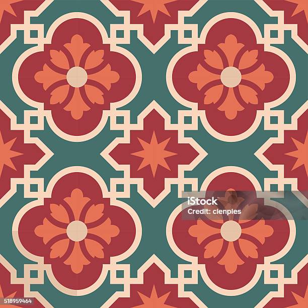 Ceramic Moroccan Mosaic Tile Pattern With Flower Stock Illustration - Download Image Now - Tiled Floor, Portugal, Abstract