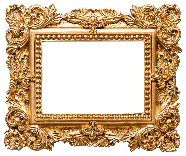 istock Golden picture frame. Vintage object isolated on white 518959998