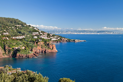View of Cannes from Théoule-sur-Mer, Provence-Alpes-Cote d'Azur, France.