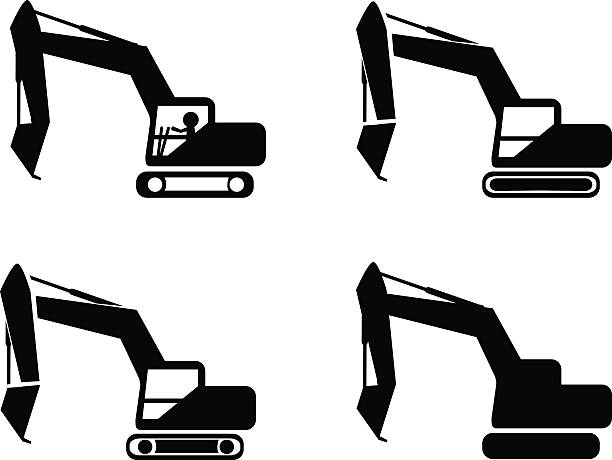 istock Set of excavator in silhouette symbol style 518961550