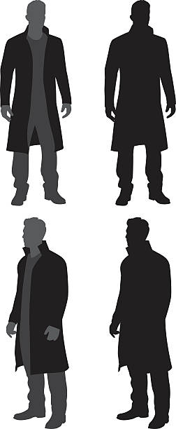 ilustrații de stoc cu bărbat în trench coat siluete - personaj negativ