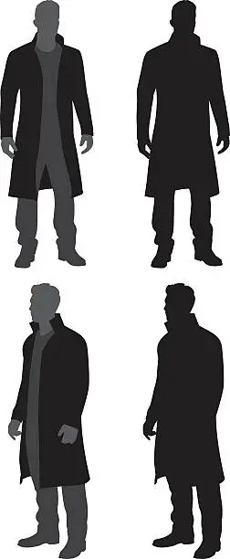 Vector illustration of Man in Trench Coat Silhouettes