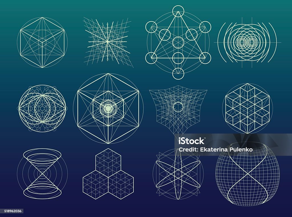 Sacred geometry symbols and elements set. Sacred geometry symbols and elements set. 12 in 1. Alchemy, religion, philosophy, astrology and spirituality themes Mandala stock vector