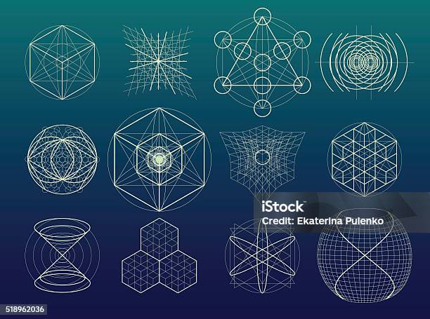 Sacred Geometry Symbols And Elements Set Stock Illustration - Download Image Now - Mandala, Crystal, Geometric Shape