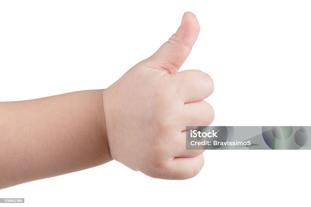 Genehmigung Daumen hoch wie Schild, europäischer Abstammung Kind Hand Geste, isoliert - Lizenzfrei Baby Stock-Foto