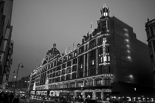 london, england- November 18, 2012: harrods department store with christmas decoration is located at kensington of london england