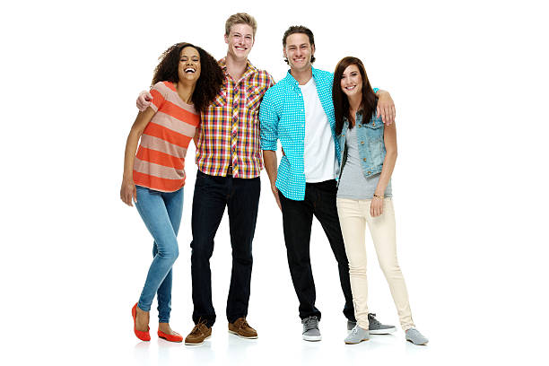istock Cheerful four hipster standing together 518976695
