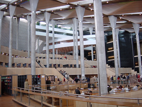 Alexandria, Egypt - March 13, 2003: Main library hall of the new library of Alexandria...