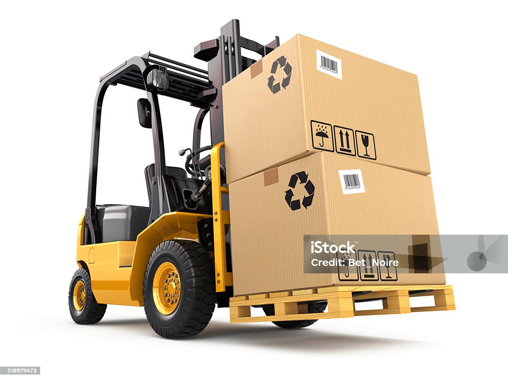 Gabelstapler LKW mit Kartons auf Paletten. Cargo. - Lizenzfrei Gabelstapler Stock-Foto