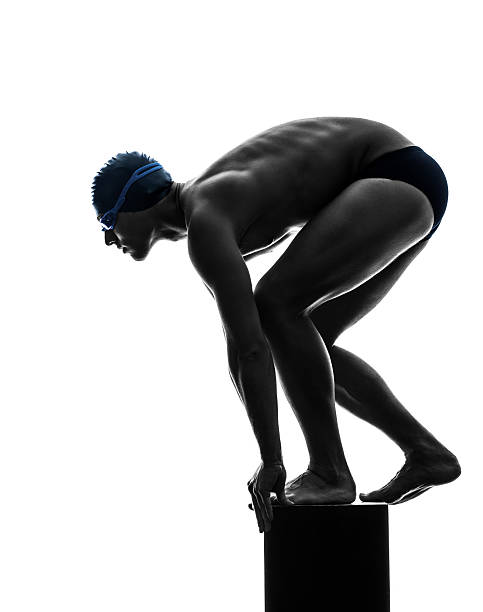 young man swimmer swimming  silhouette one young man swimmer swimming in silhouette on white background diving sport stock pictures, royalty-free photos & images