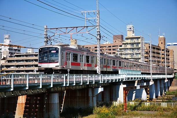 The Tokyu Toyoko Line passing on Ootsuna Bridge at Yokohama stock photo