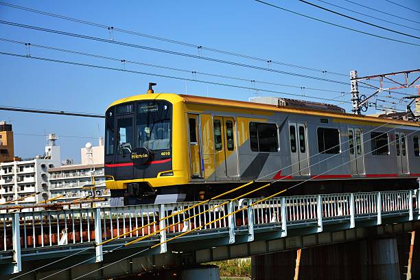 The Tokyu Hikarie  Train passing on Ootsuna Bridge at Yokohama stock photo