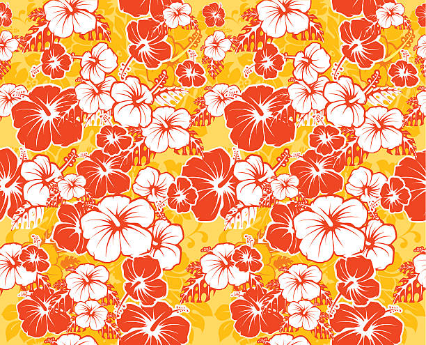 ilustraciones, imágenes clip art, dibujos animados e iconos de stock de hawaiano fondo flores sin fisuras con flores hibisco - cultura-hawaiana