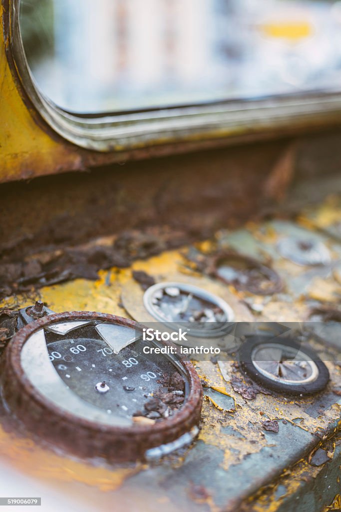 Old train control panel. Old train control panel. Obsolete and broken materials. Abandoned Stock Photo