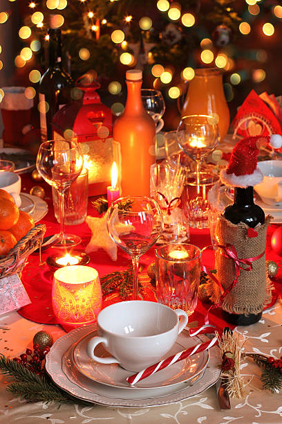 décoration de table de noël - cathering photos et images de collection