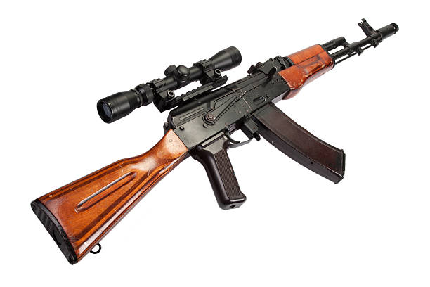 istock Kalashnikov AK assault rifle with optical sight on white 519010205
