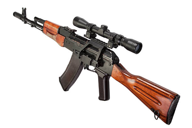 istock Kalashnikov AK assault rifle with optical sight on white 519010207