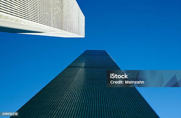 View Of Facade Of World Trade Center Stock Photo - Download Image Now - Architecture, Blue, City