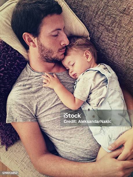 Father And His Son Having A Nap Stock Photo - Download Image Now - Father, Sleeping, Baby - Human Age