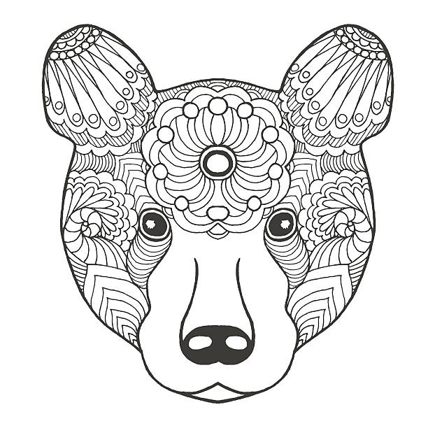Cute bear Black white hand drawn doodle animal. Ethnic patterned vector illustration. African, indian, totem, tribal design. Sketch for coloring page, tattoo, poster, print, t-shirt totem pole face stock illustrations