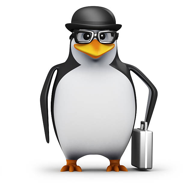 istock 3d Penguin in bowler hat carrying briefcase 519026945