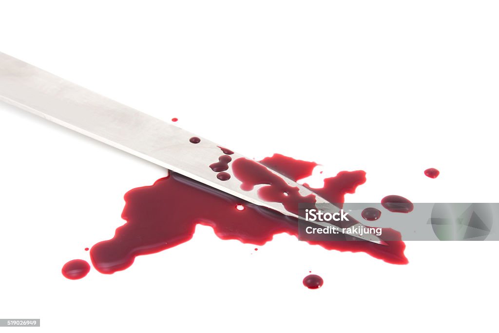 Blood splatter with kitchen knife Aggression Stock Photo